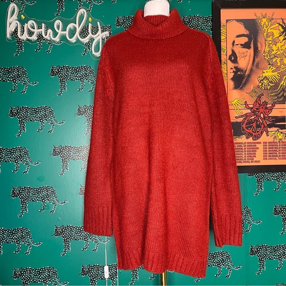 Abercrombie & Fitch Oversized Long Red Knit Turtle Neck Sweater NWT Size M